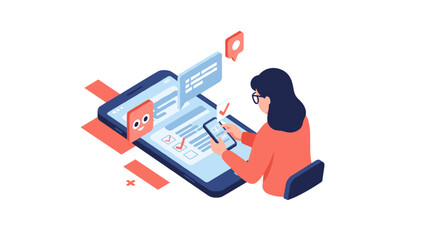 Poster - Online communication isometric vector illustration for digital interaction design