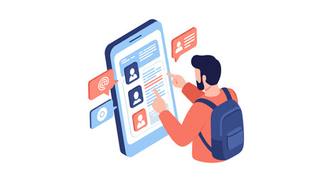 Poster - Social media interaction concept vector illustration for digital design in isometric style