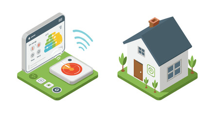 Poster - Smart home energy management vector illustration: isometric design for technology interface concept