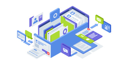 Poster - Digital organization concept vector illustration for business management design in isometric style