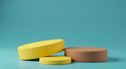 Aufkleber - Minimalist product display setup with round podiums against a teal background