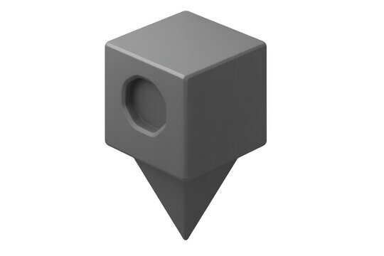 Gray octagonal location pin with glossy surface, marking precise geographic coordinates on transparent digital backdrop