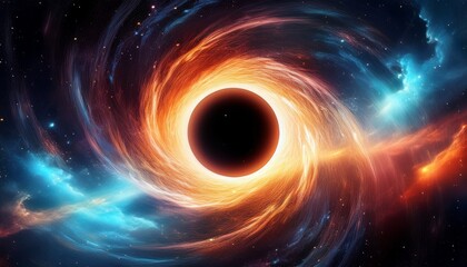 glowing black hole in deep space with cosmic clouds