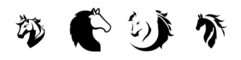 Poster - Stylized black horse icons showcasing different artistic designs and expressions in a minimalist style