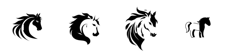 Poster - Black icons of horse silhouettes in various styles showcasing equestrian themes and artistry