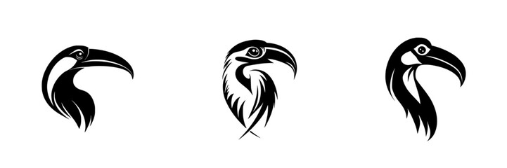 Poster - Black icon set of bird heads showcasing unique styles and designs for use in various creative projects