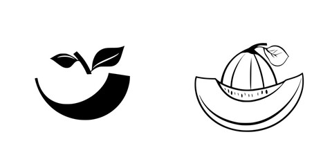 Poster - stylized black icons depicting fruits with leaves showcasing minimalistic design for graphic use in 