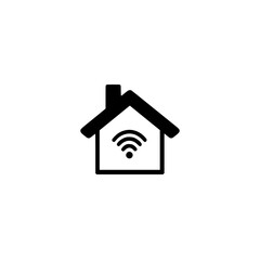 Poster - Black icon of a house with wireless signal representing smart home technology and connectivity in modern living environments