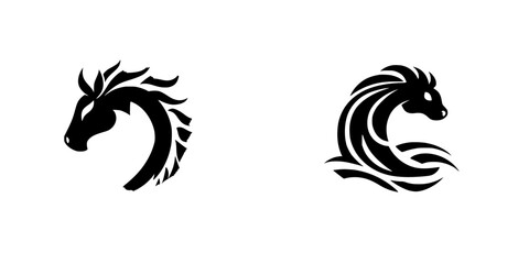 Poster - Black icons of a horse and wave design representing elegance and fluidity