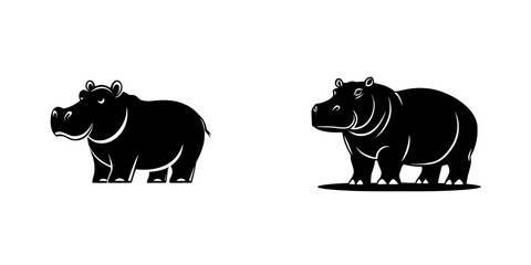 Poster - Black silhouette icons of hippopotamus depicting different postures and styles