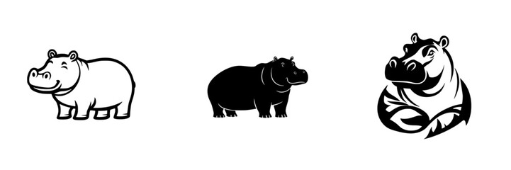 Poster - Black and white hippo icons showcasing unique designs for creative projects