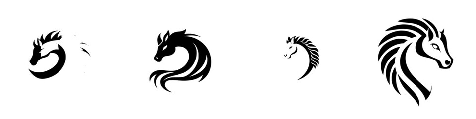 Poster - Black icon collection depicting various stylized horse heads in a unique artistic approach