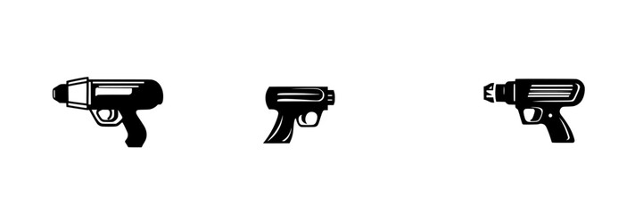 Poster - Set of black icons showing different styles of toy and futuristic guns against a clean white background