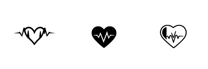 Poster - Collection of black heart icons representing health and wellness concepts with heartbeat lines