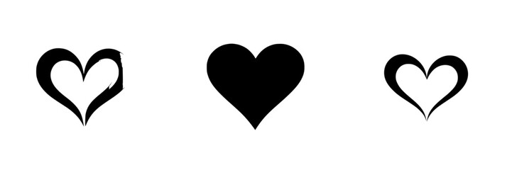 Poster - Various styles of black heart icons depicted on a simple white background, showcasing different artistic interpretations and shapes