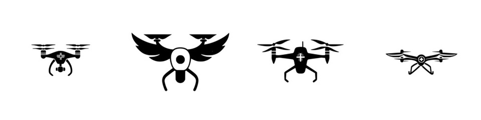 Poster - Set of black drone icons showcasing various designs and features for digital applications