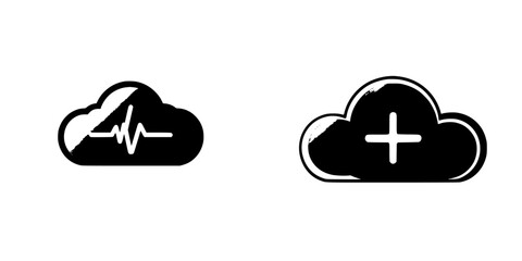 Poster - Black icon set featuring a heartbeat and a plus sign design for digital applications and health-related topics
