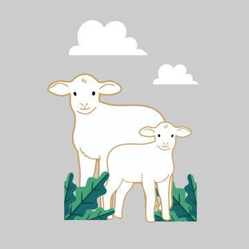Illustration of Eid al-Fitr and Eid al-Adha icons, various sacrificial animals with transparent backgrounds as per design needs