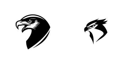 Poster - Black icon collection featuring stylized hawk heads showcasing sharp lines and minimalistic design suitable for branding or artistic projects