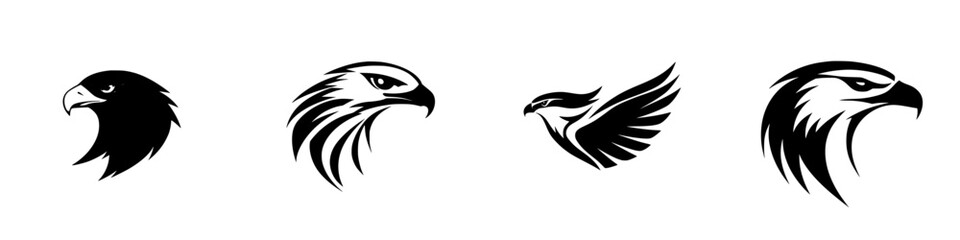 Poster - Distinct set of black eagle icons showcasing various stylized designs and angles for creative use