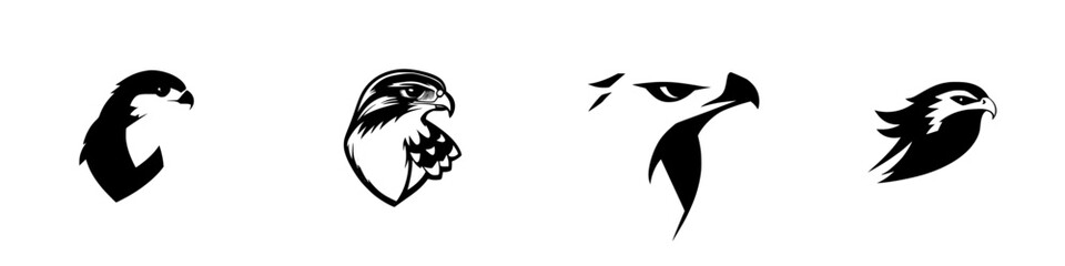 Poster - Illustration of black eagle icons showcasing various stylized designs and features in a minimalist style