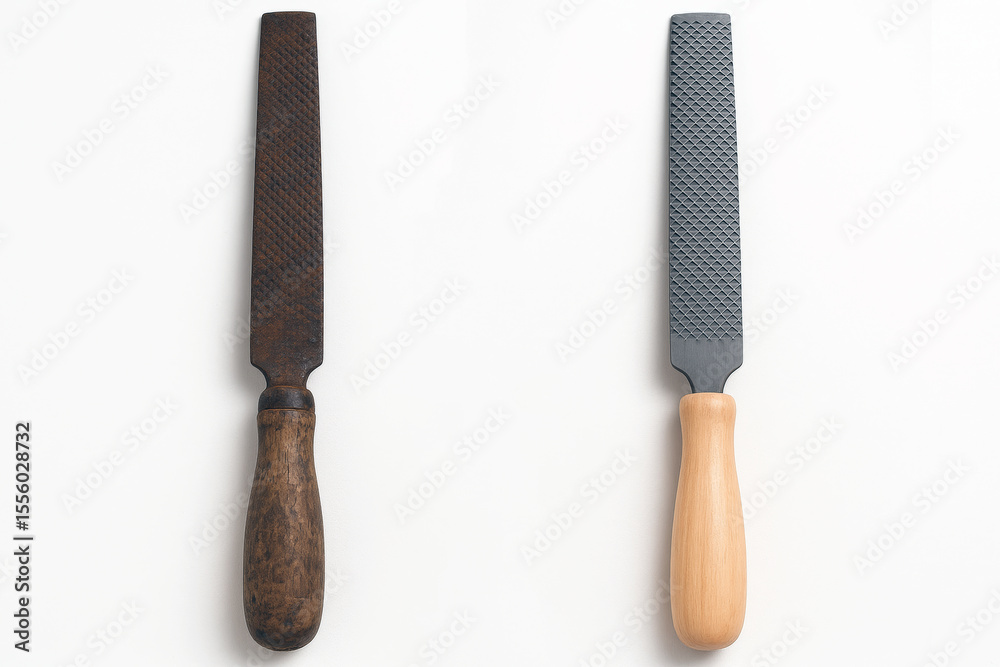Foto Side-by-side comparison of an old, rusty hand file and a new ...