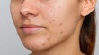 © Chotnarint blue - High-resolution facial close-up of acne-impacted skin indoor setting beauty analysis close view blemish and pore focus