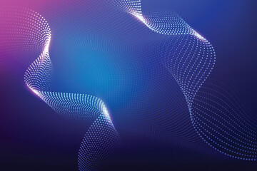 Poster - Abstract blue and purple particle wave background with glowing light effects