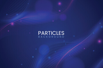 Poster - Abstract particles background with flowing blue and purple waves of light