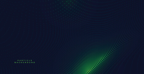 Poster - Abstract particle background with glowing green waves and dark blue backdrop