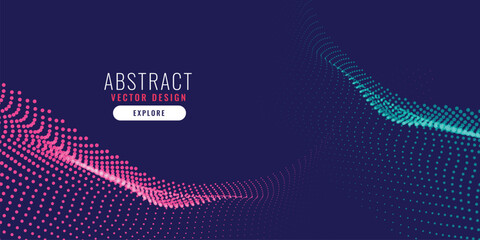 Poster - Abstract vector design with pink and blue particle waves on a dark background