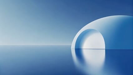 Poster - White Arch Pavilion over Reflective Sea Representing Serenity, Spatial Balance, and Futuristic Minimalist Design