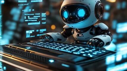 Cute robot with  keyboard 