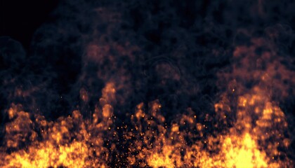 Aufkleber - intense wall of fire with thick black smoke and glowing embers rising into darkness, capturing the chaos of battle or destruction in a high contrast cinematic backdrop

