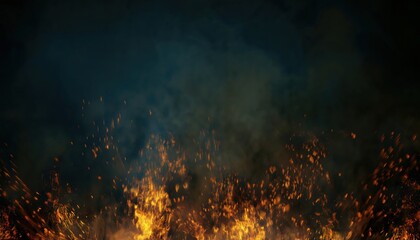 Aufkleber - glowing battlefield explosion with rising embers and dense smoke in dark night sky, intense warfire backdrop for dramatic poster, video game scene, cinematic visual, or conflict-
 themed design

