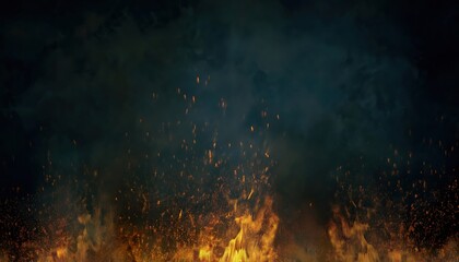 Aufkleber - glowing battlefield explosion with rising embers and dense smoke in dark night sky, intense warfire backdrop for dramatic poster, video game scene, cinematic visual, or conflict-
 themed design

