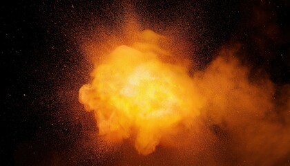 Aufkleber - fiery explosion blast cloud in high resolution with glowing orange sparks and shockwave particles on black background for war poster, action film, or danger concept design

