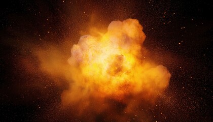 Aufkleber - fiery explosion blast cloud in high resolution with glowing orange sparks and shockwave particles on black background for war poster, action film, or danger concept design

