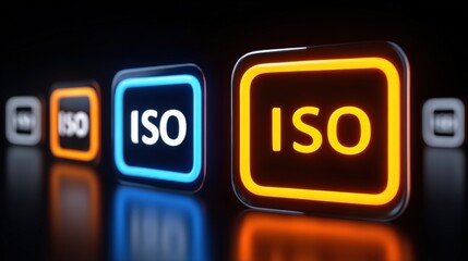Poster - Vibrant ISO Buttons with Colorful Neon Lights in Dark Background