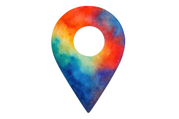 Fototapete - Colorful watercolor location pin symbolizing global positioning and navigation with transparent background for easy integration into designs