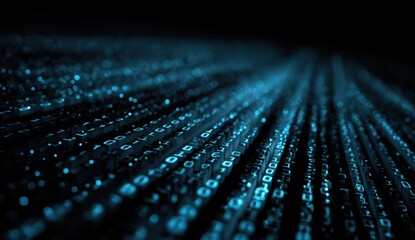 Fototapete - Digital streams of glowing binary code flow into the infinite darkness, a mesmerizing visualization of data.