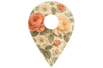 Fototapete - Map pointer icon decorated with roses and flowers, featuring a transparent background for versatile use