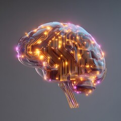 Poster - Digital brain with glowing circuits