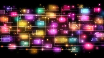 Poster - abstract network grid with files and folders, futuristic software interface, digital document manage