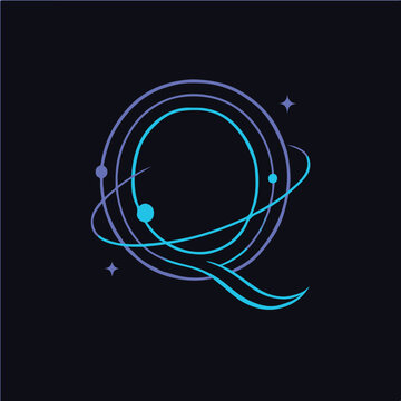 Modern Minimalist Q Monogram in Cosmic Colors Illustration Monogram.eps