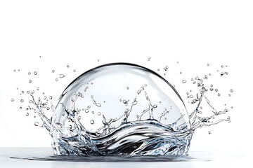 Poster - Crystal Clear Water Splash Creating Stunning Droplets and Ripple Effects on a White Background