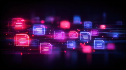 Poster - abstract network grid with files and folders, futuristic software interface, digital document manage