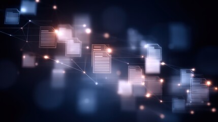 Poster - abstract network grid with files and folders, futuristic software interface, digital document manage
