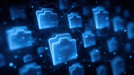 Poster - abstract network grid with files and folders, futuristic software interface, digital document manage