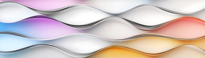 Poster - Wavy Patterns in Soft Pastel Colors with Smooth Gradients and Light Reflections on a Subtle Background